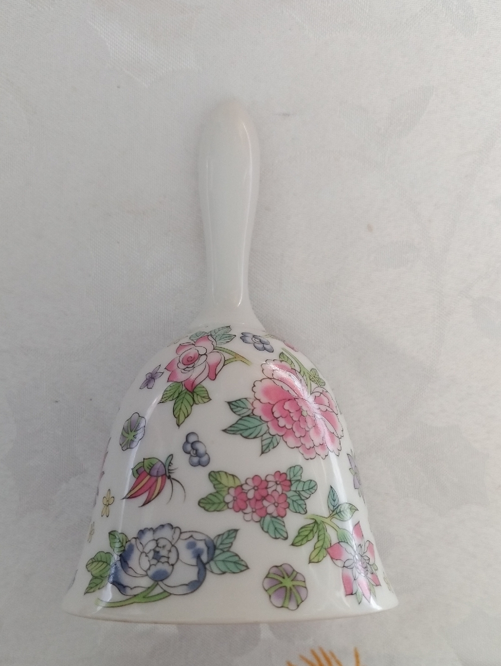 Floral Porcelain Hand Bell - White with Pink & Green Flowers